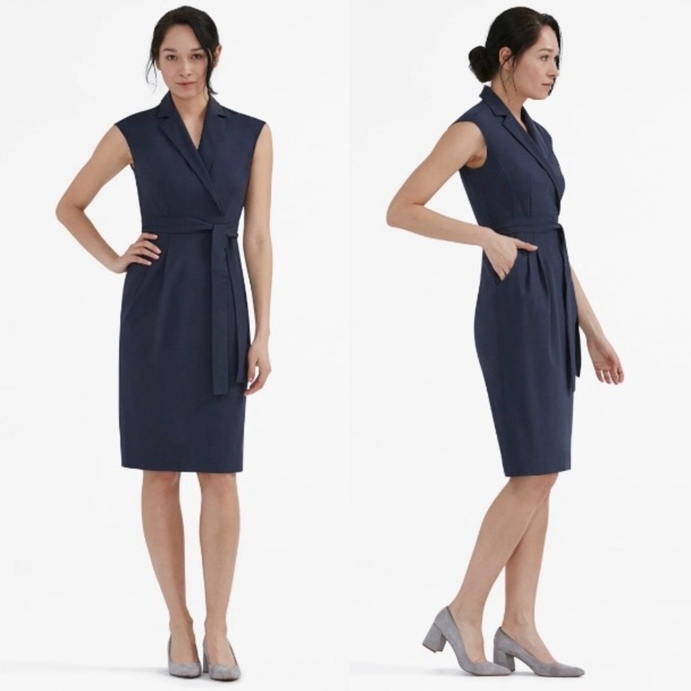 MM Lafleur Navy Catherine Dress Collared Midi Size 14